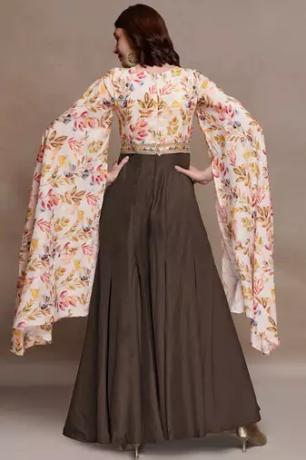 Women’s floral printed cape sleeve jumpsuit with wide leg palazzo fit