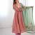 Peach pure tissue anarkali suit with handwork and printed organza dupatta