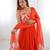 Elegant orange floral organza gown with handwork and matching dupatta