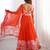 Elegant orange floral organza gown with handwork and matching dupatta