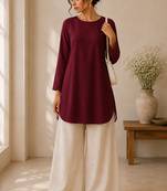 Maroon cotton plain casual kurta set for women