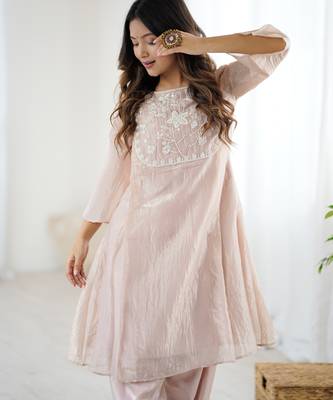 Elegant ivory organza kurta with hand-worked bead embroidery 2