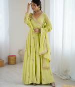 Elegant green embroidered georgette gown with dupatta
