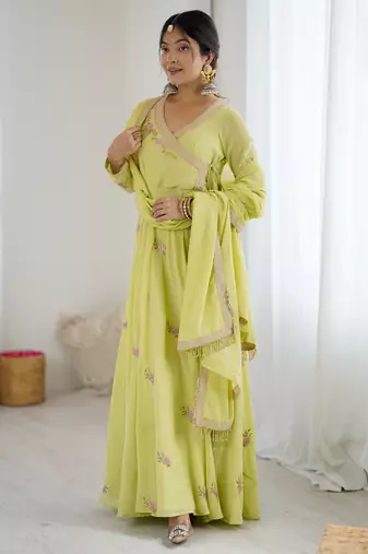 Elegant green embroidered georgette gown with dupatta