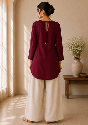 Maroon cotton plain casual kurta set for women 2