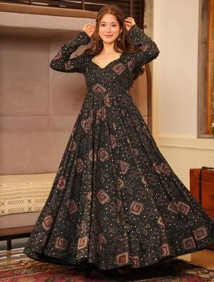 Black rayon digital print anarkali gown 1