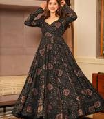 Black rayon digital print anarkali gown