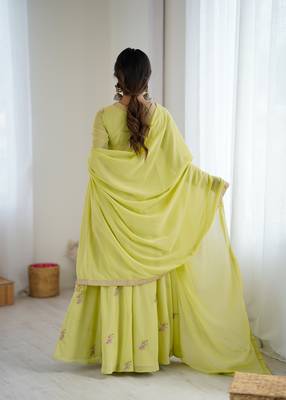Elegant green embroidered georgette gown with dupatta 4