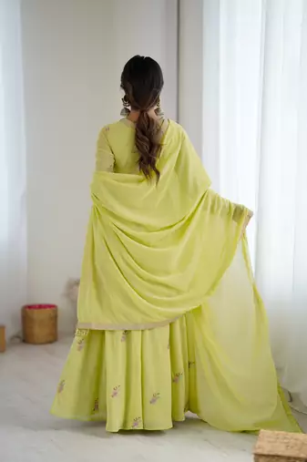 Elegant green embroidered georgette gown with dupatta