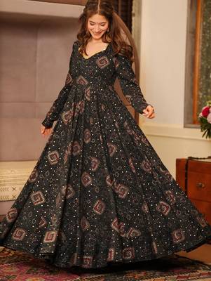 Black rayon digital print anarkali gown 3