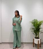sea green color hand work silk blend salwar suit 