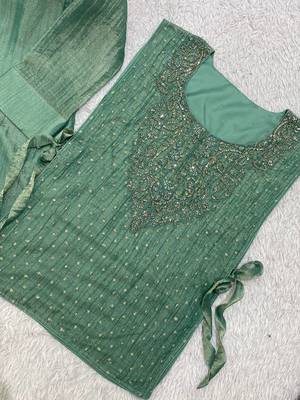 sea green color hand work silk blend salwar suit  3
