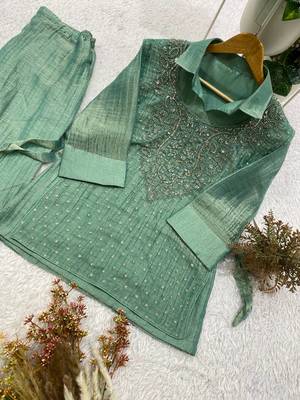 sea green color hand work silk blend salwar suit  4