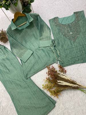 sea green color hand work silk blend salwar suit  5