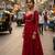 Red georgette zari embroidered sweetheart neck flared gown