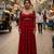 Red georgette zari embroidered sweetheart neck flared gown