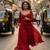 Red georgette zari embroidered sweetheart neck flared gown
