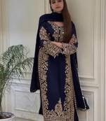 Navy Blue Color  Embroidery And Sequence Work Faux Georgette Salwar Suit