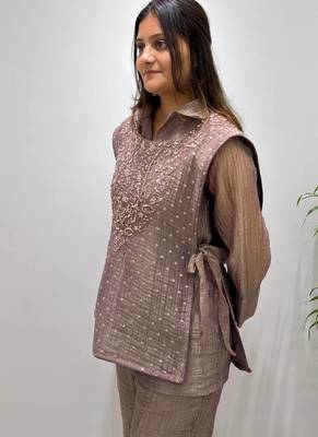 violet color hand work silk blend salwar suit  2