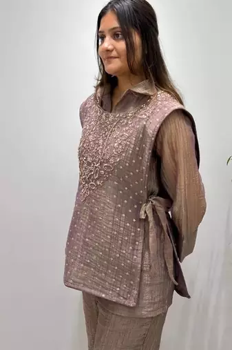 violet color hand work silk blend salwar suit 