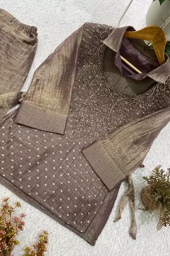 violet color hand work silk blend salwar suit 