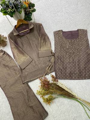 violet color hand work silk blend salwar suit  5