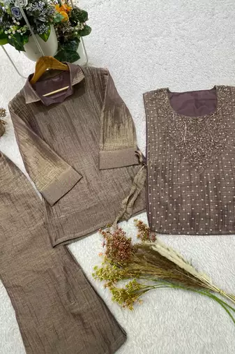 violet color hand work silk blend salwar suit 
