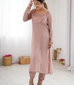 Dusty rose floral embroidered v-neck kurta pant set