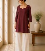 Maroon cotton plain casual kurta set for women