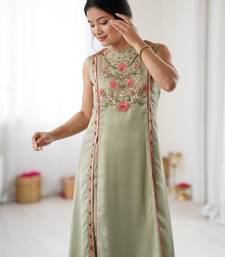 Elegant pista green georgette embroidered straight kurta with coordinated tapered pants set