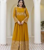 Mustard yellow embroidered anarkali gown with dupatta