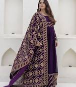 Royal purple embroidered anarkali gown with heavy dupatta