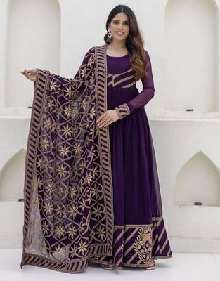 Royal purple embroidered anarkali gown with heavy dupatta 2