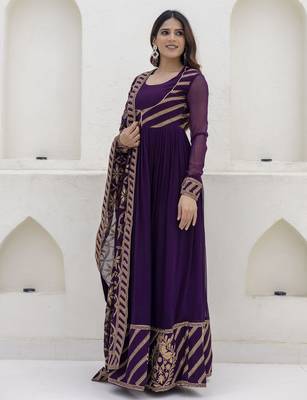 Royal purple embroidered anarkali gown with heavy dupatta 3