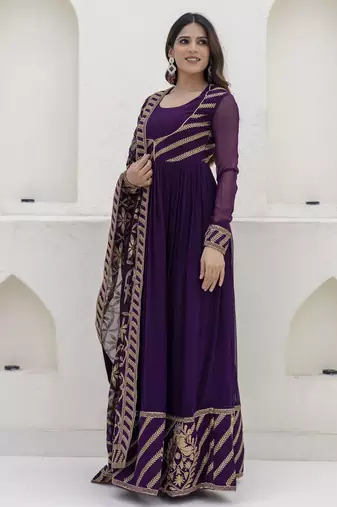 Royal purple embroidered anarkali gown with heavy dupatta