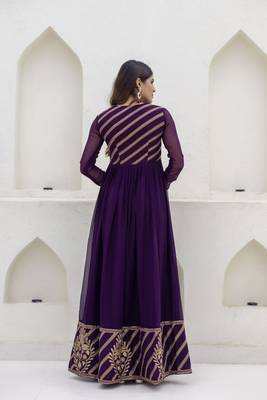 Royal purple embroidered anarkali gown with heavy dupatta 4