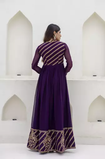 Royal purple embroidered anarkali gown with heavy dupatta