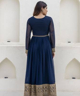 Navy blue embroidered anarkali gown with designer dupatta 4