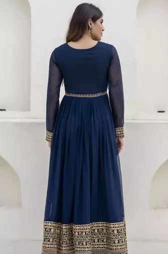 Navy blue embroidered anarkali gown with designer dupatta