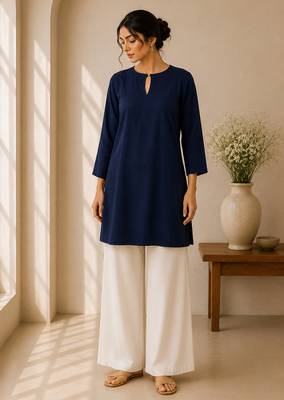 Blue cotton plain casual kurta set for women 1