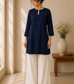 Blue cotton plain casual kurta set for women