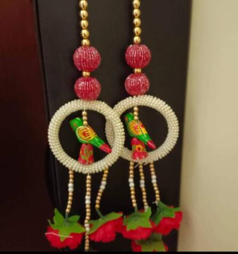  handmade parrot beads door hanging decorative with lotus tassels for home entrance decoration (pack of 2)