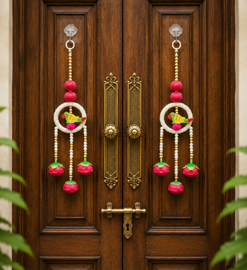 handmade parrot beads door hanging decorative with lotus tassels for home entrance decoration (pack of 2) 2