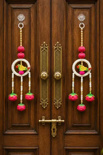  handmade parrot beads door hanging decorative with lotus tassels for home entrance decoration (pack of 2)