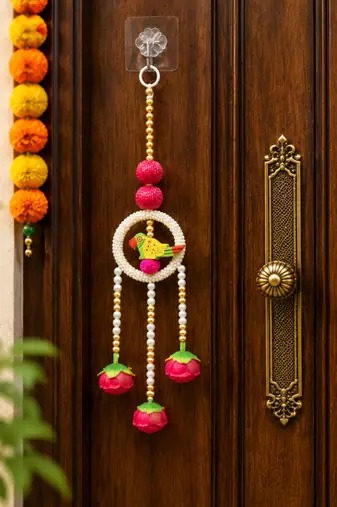  handmade parrot beads door hanging decorative with lotus tassels for home entrance decoration (pack of 2)