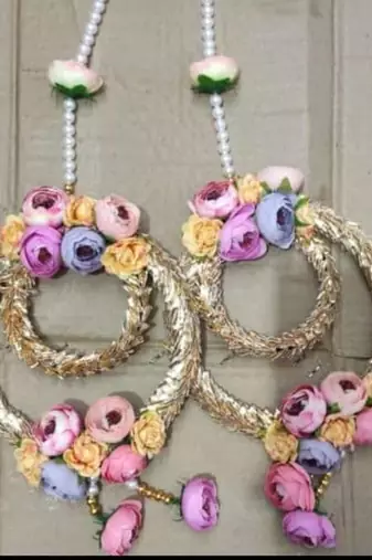 peony flower & gota chudi beads hanging, for diwali decoration home decor (pack of 2)