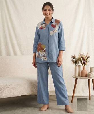 sky blue color sequnce and embroidery work cotton salwar suit 1