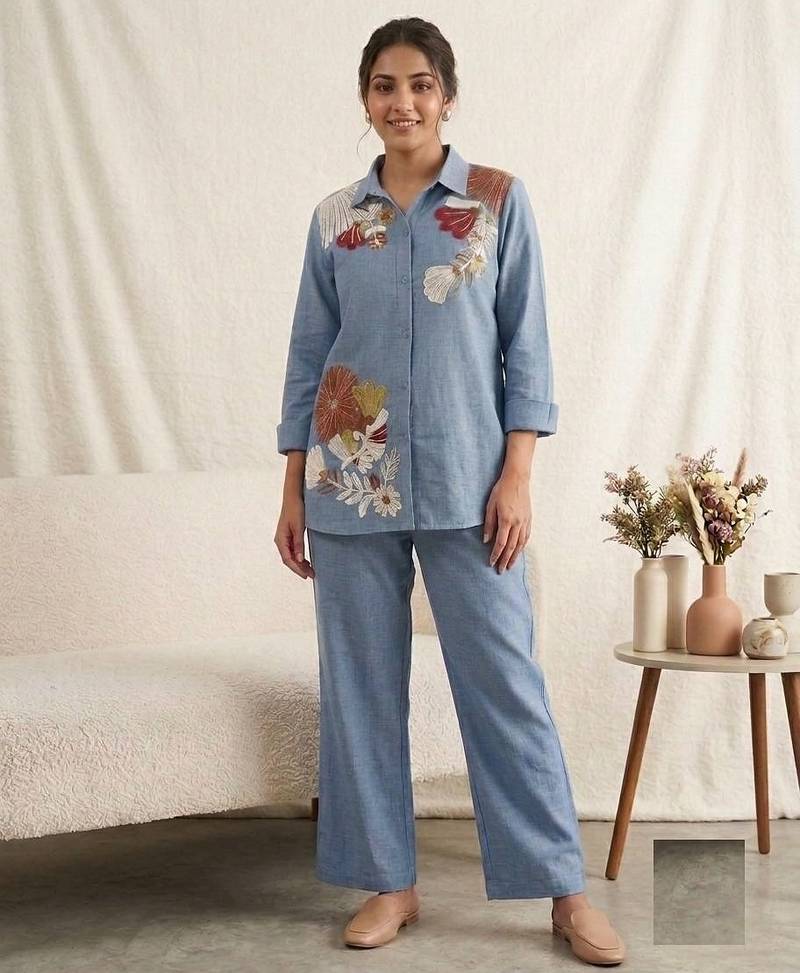 sky blue color sequnce and embroidery work cotton salwar suit