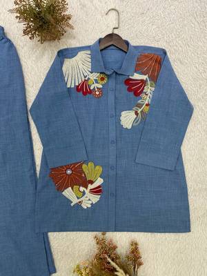 sky blue color sequnce and embroidery work cotton salwar suit 2