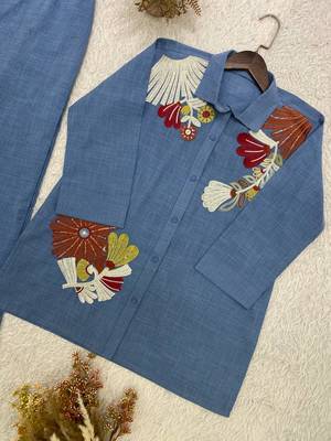 sky blue color sequnce and embroidery work cotton salwar suit 3